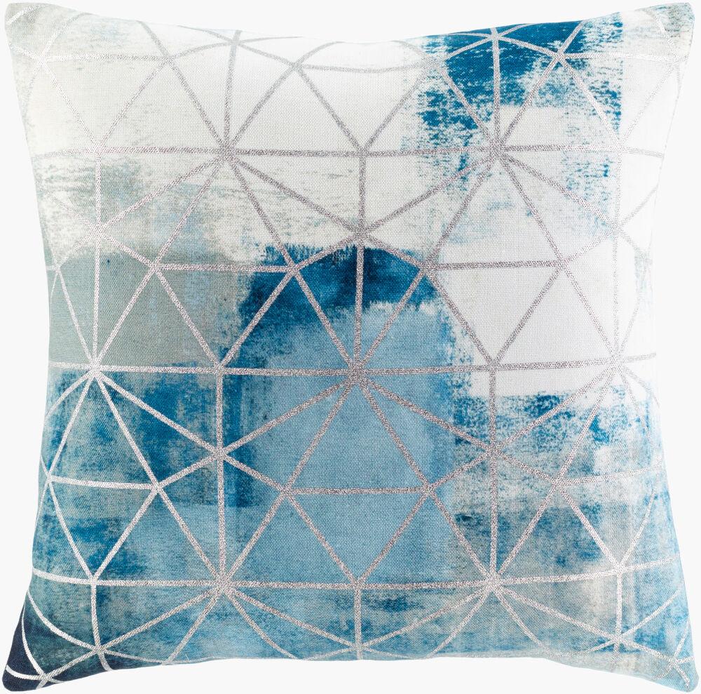 Surya Balliano BLN-007 Blue;Ink Blue;Light Sage;Metallic Silver;Pale Blue;White 20"L x 20"W Fabric