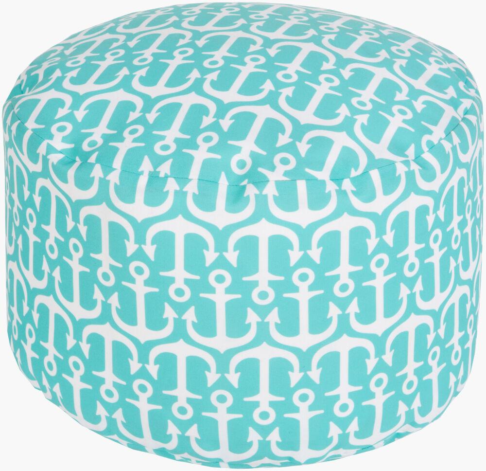 Surya Rain POUF-305 Aqua;Off-White 13"H x 20"W x 20"D Fabric