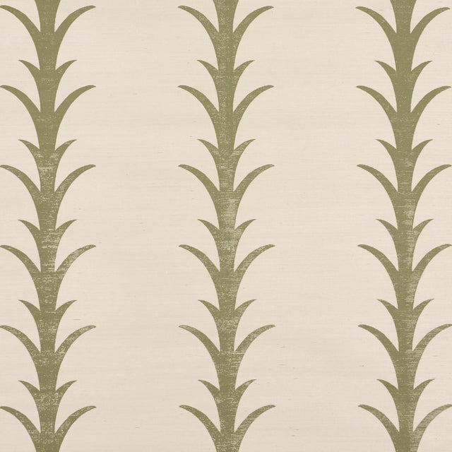 Schumacher Acanthus Stripe Sisal Olive Wallpaper