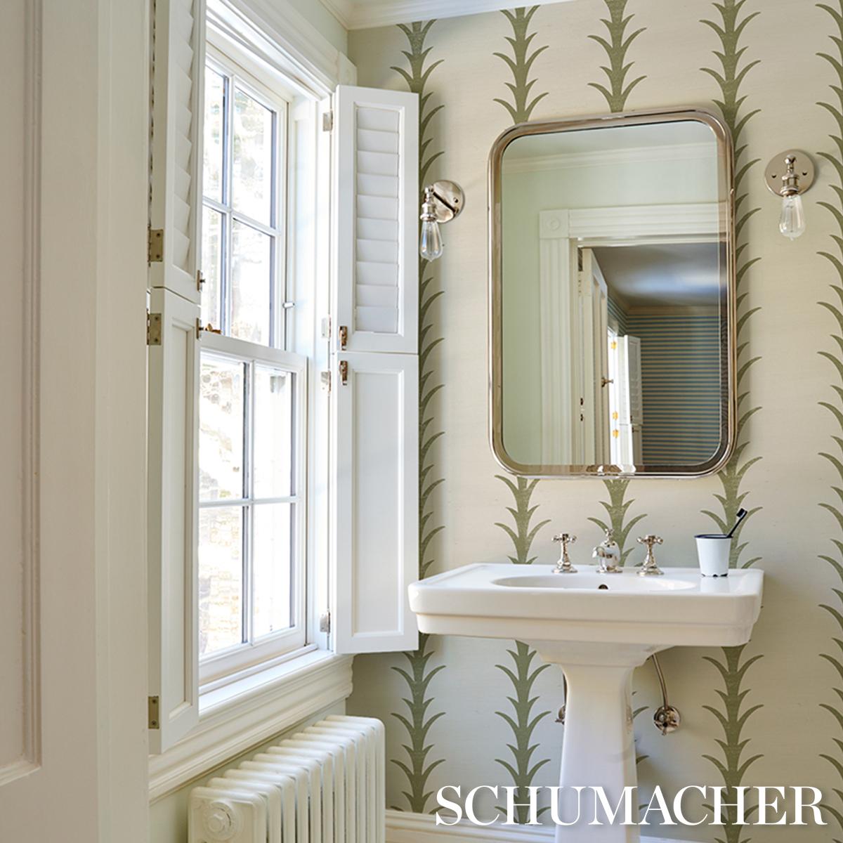 Schumacher Acanthus Stripe Sisal Olive Wallpaper