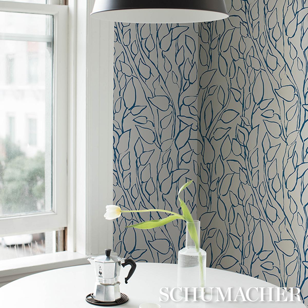 Schumacher Solandra Vine Navy Wallpaper