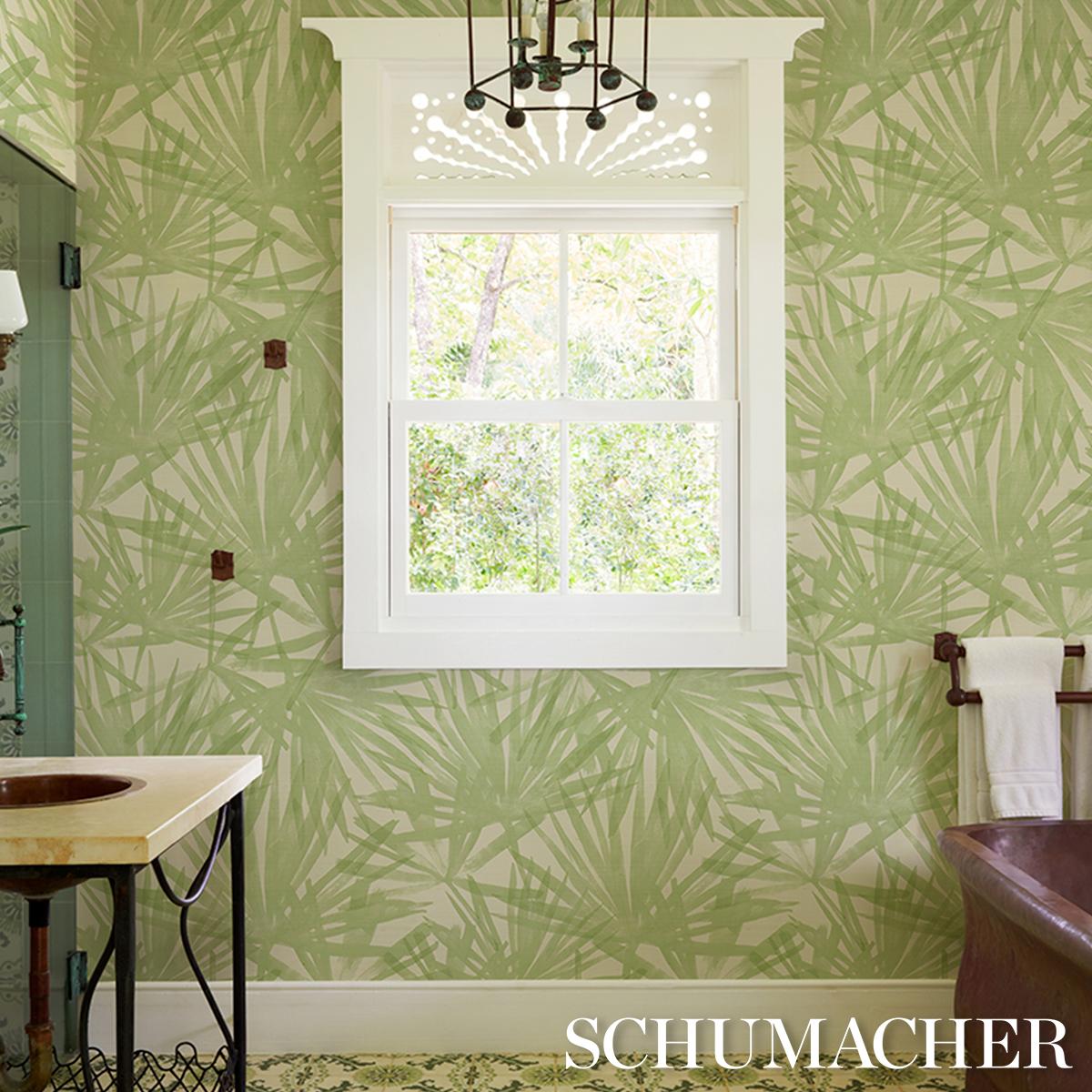 Schumacher Sunlit Palm Sisal Pistachio Wallpaper