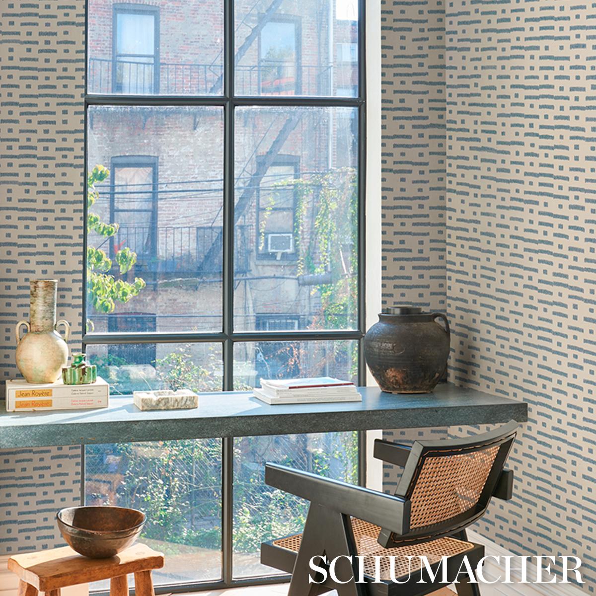 Schumacher Abstract Ikat Sisal Cadet Wallpaper