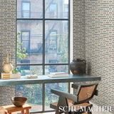 Schumacher Abstract Ikat Sisal Cadet Wallpaper