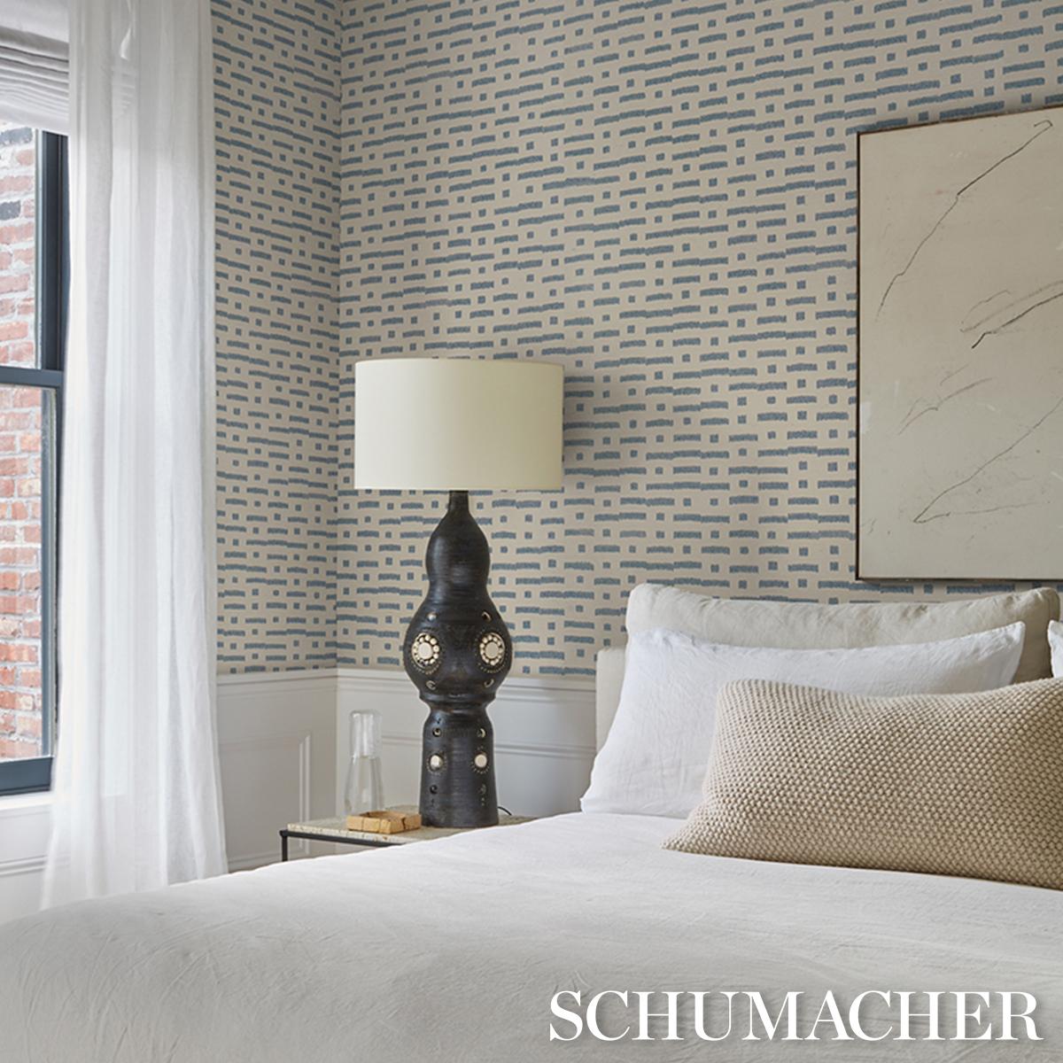 Schumacher Abstract Ikat Sisal Cadet Wallpaper