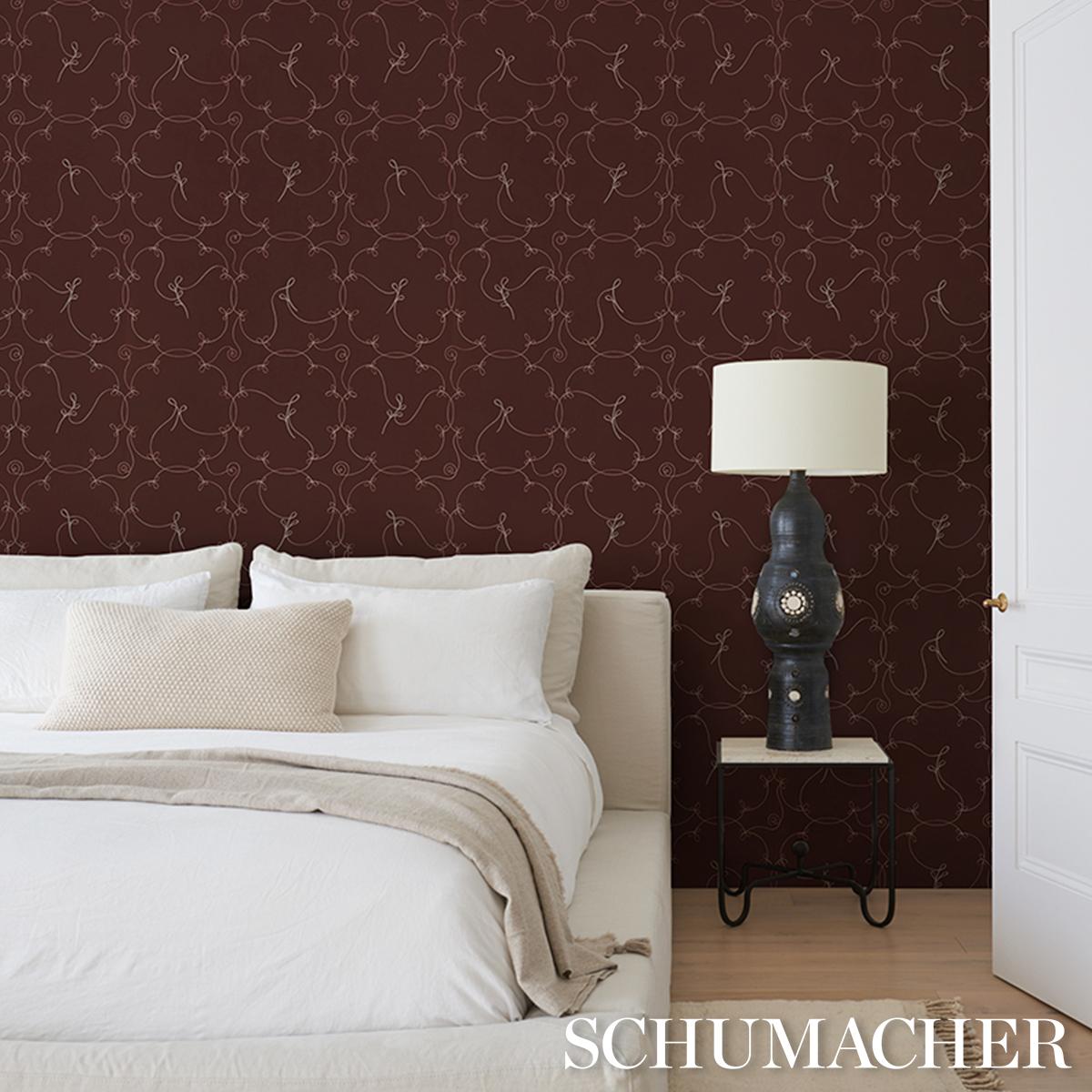 Schumacher X Backdrop Broderie Bordeaux Wallpaper