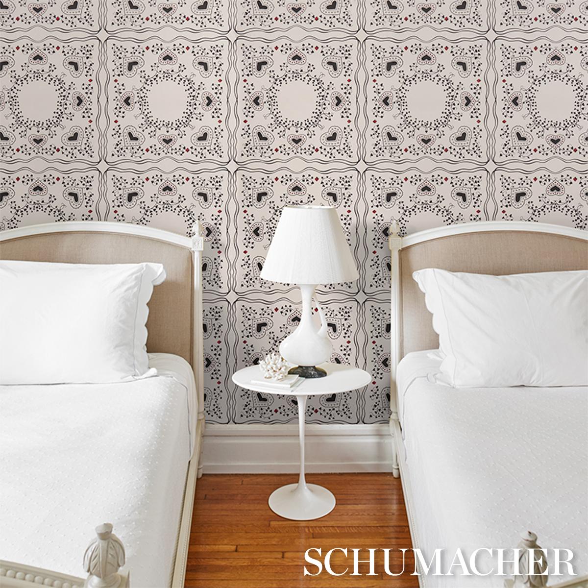 Schumacher X Backdrop Garden Of Hearts Black & Ivory Wallpaper