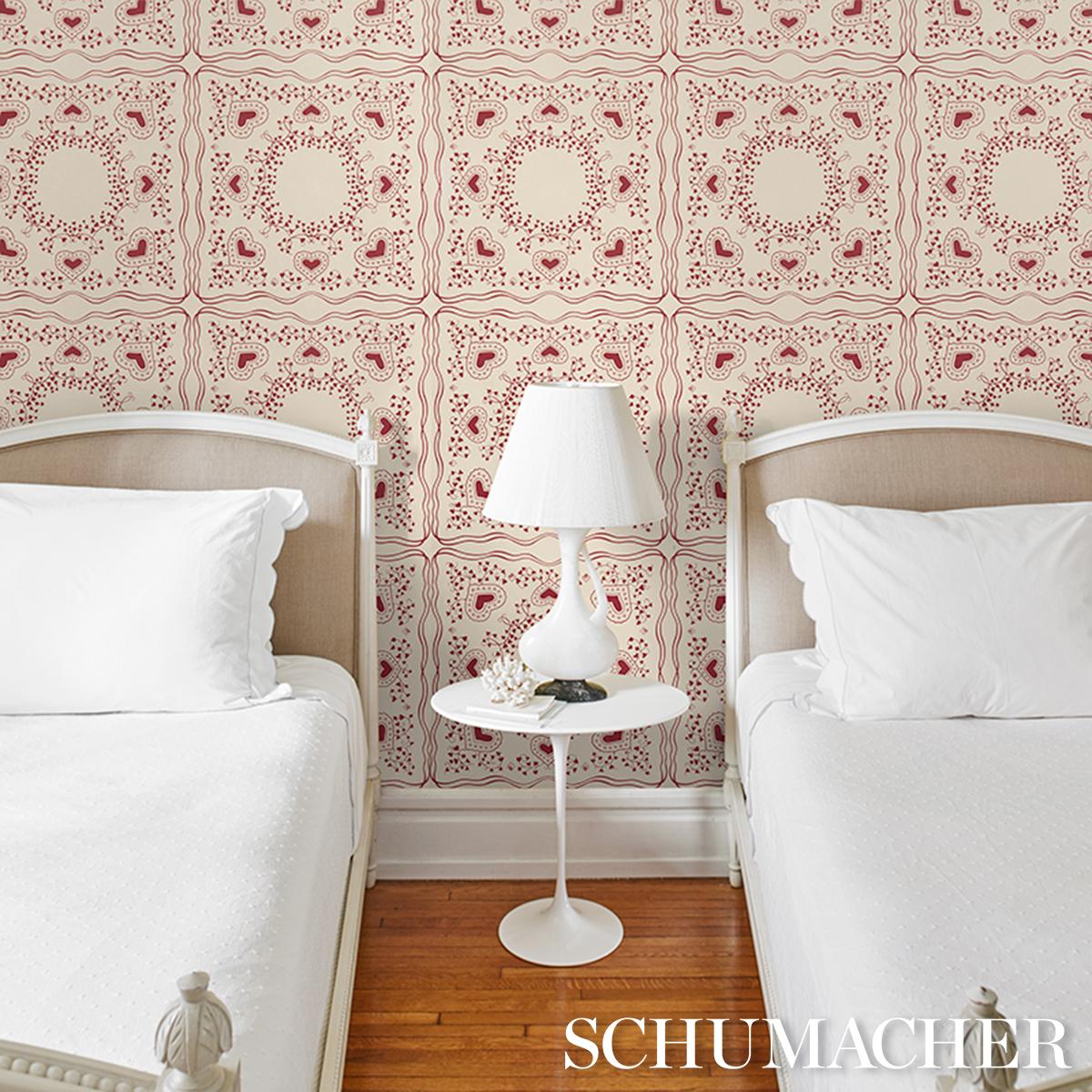 Schumacher X Backdrop Garden Of Hearts Red Wallpaper
