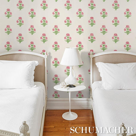 Schumacher Poppy Print Rose & Grass Wallpaper