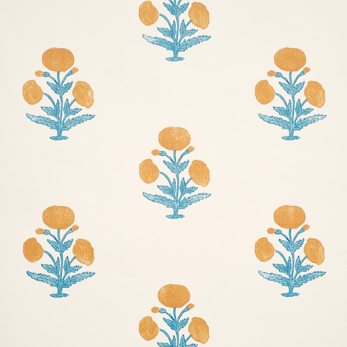 Schumacher Poppy Print Mustard & Sky Wallpaper