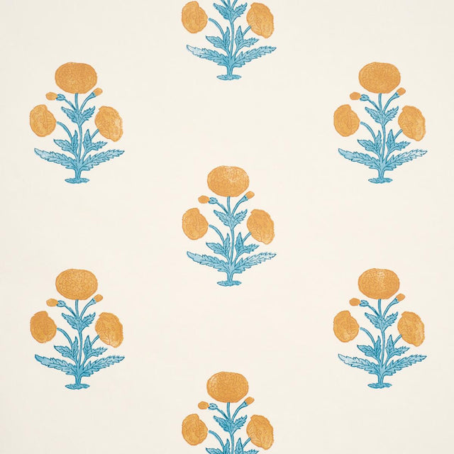 Schumacher Poppy Print Mustard & Sky Wallpaper