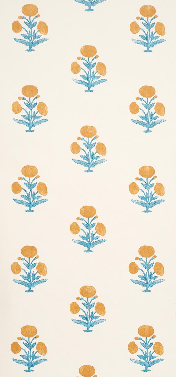 Schumacher Poppy Print Mustard & Sky Wallpaper