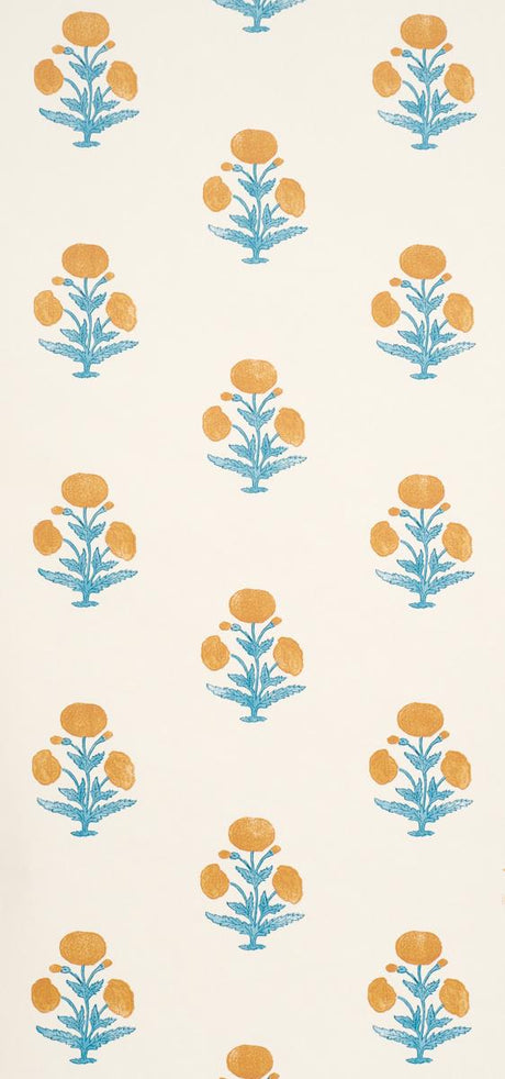 Schumacher Poppy Print Mustard & Sky Wallpaper