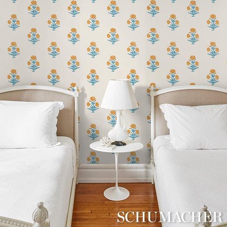 Schumacher Poppy Print Mustard & Sky Wallpaper