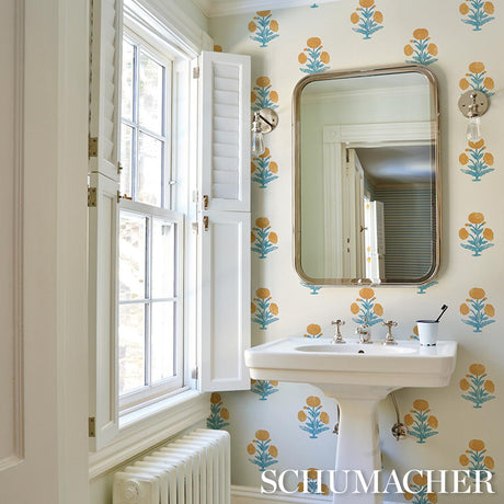 Schumacher Poppy Print Mustard & Sky Wallpaper
