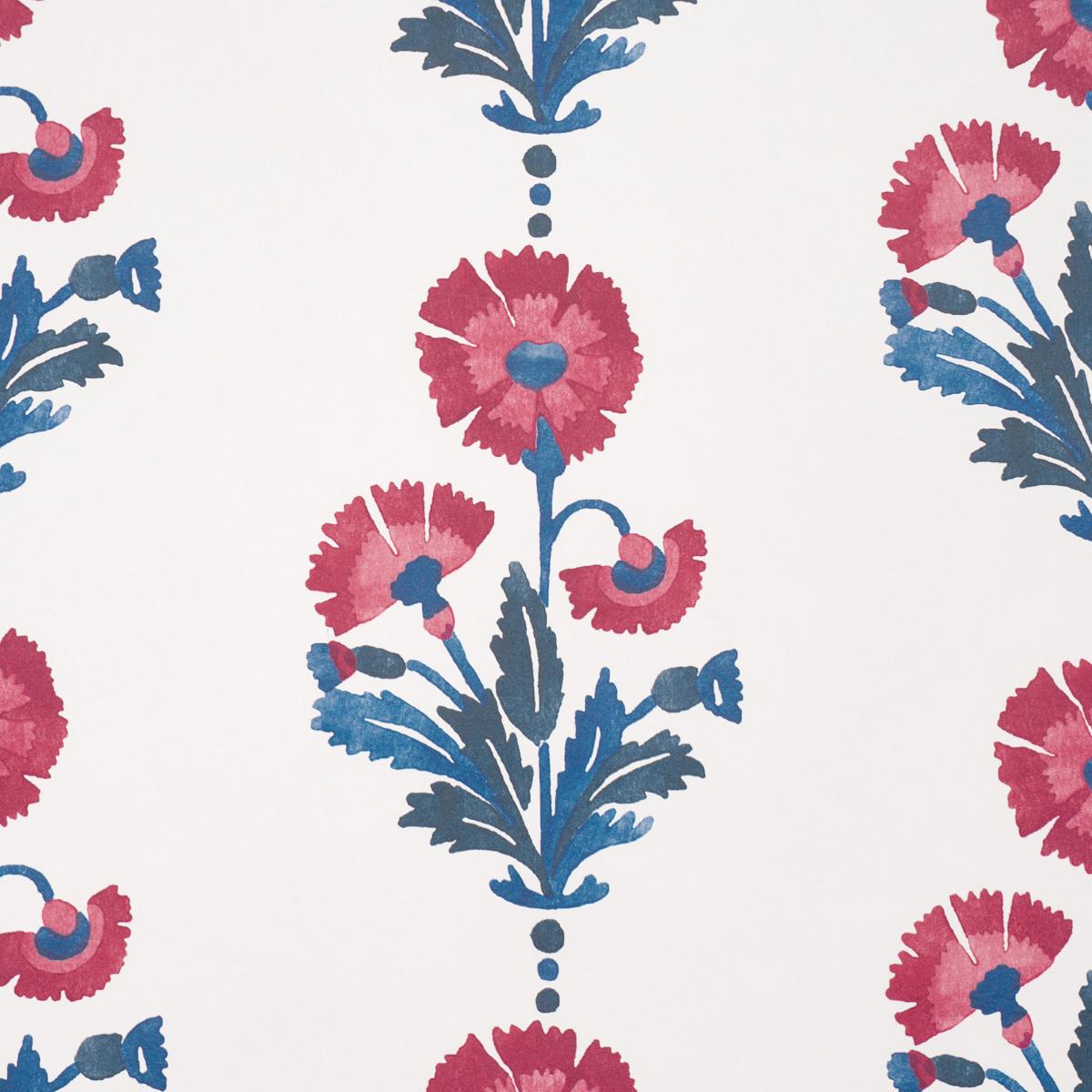Schumacher Dianthus Print Indigo & Iron Wallpaper