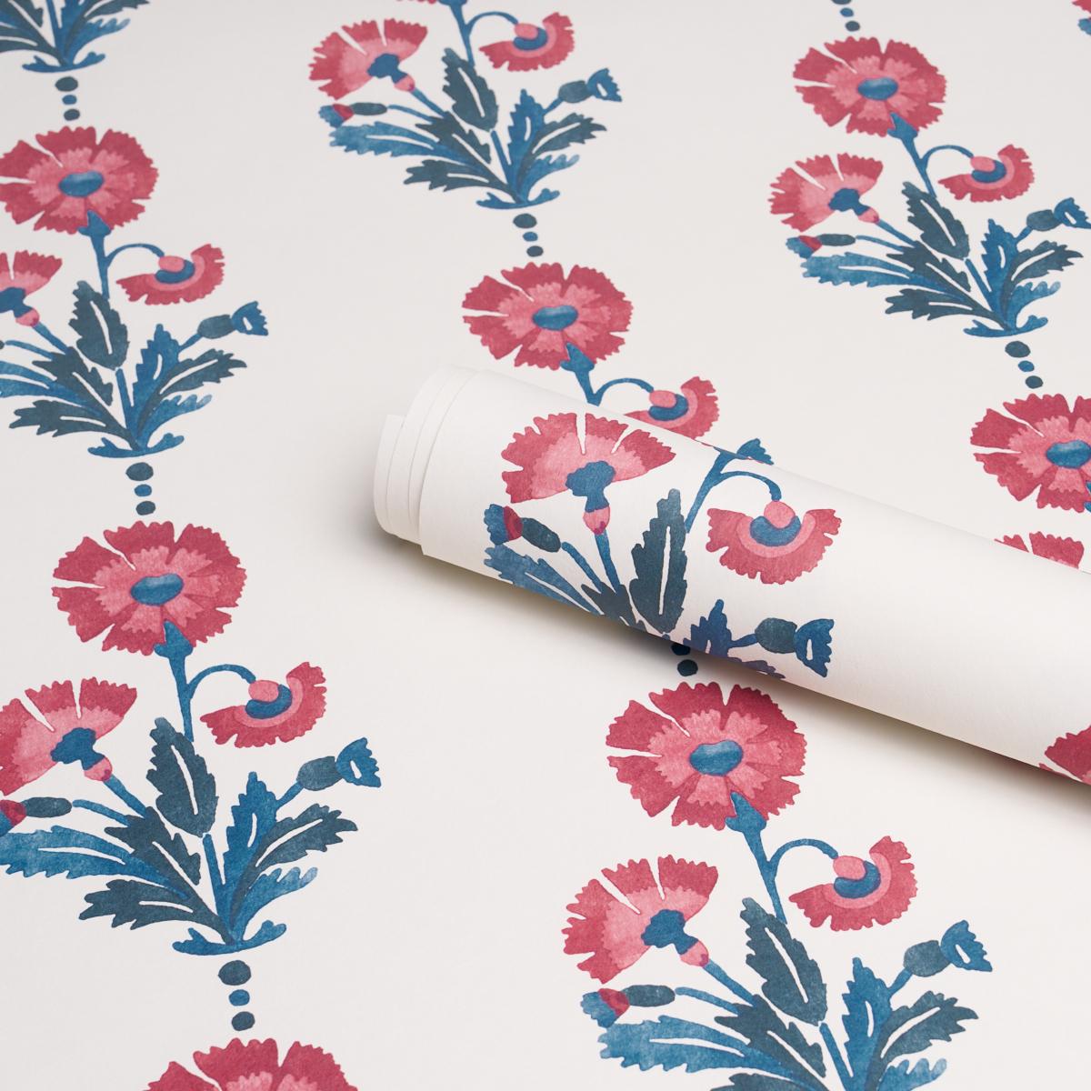 Schumacher Dianthus Print Indigo & Iron Wallpaper