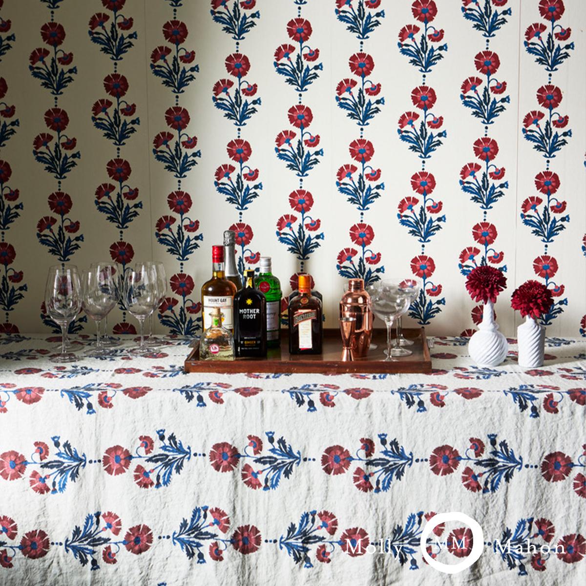 Schumacher Dianthus Print Indigo & Iron Wallpaper