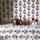 Schumacher Dianthus Print Indigo & Iron Wallpaper