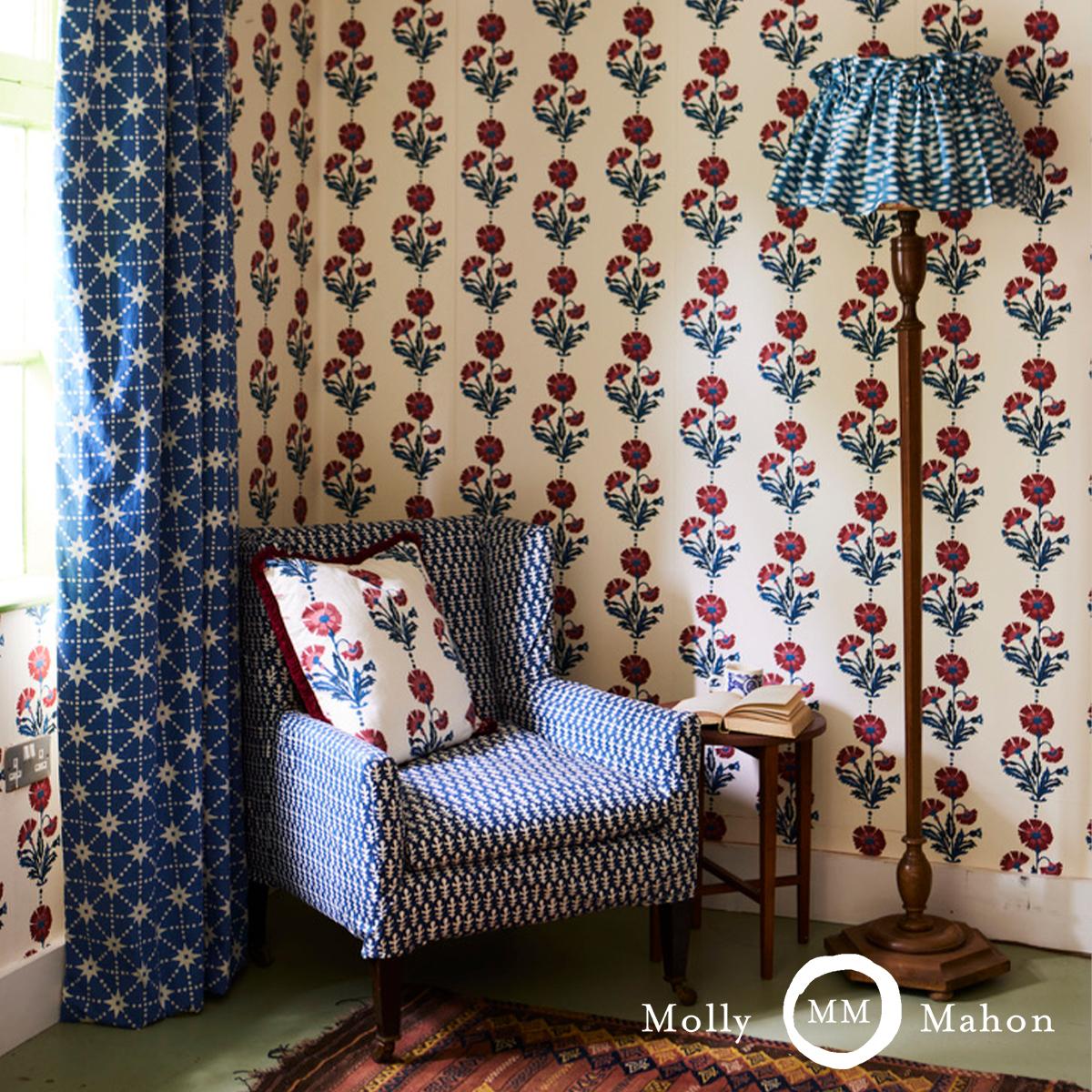 Schumacher Dianthus Print Indigo & Iron Wallpaper