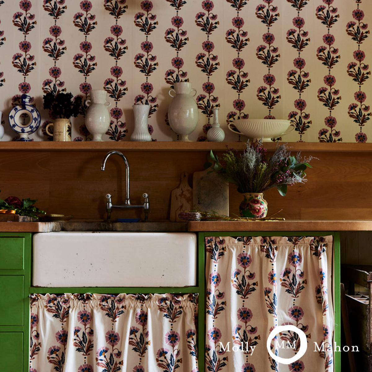 Schumacher Dianthus Print Indigo & Iron Wallpaper