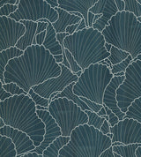 Ronald Redding Designs Shell Wood Veneer Navy Metallic Wallpaper