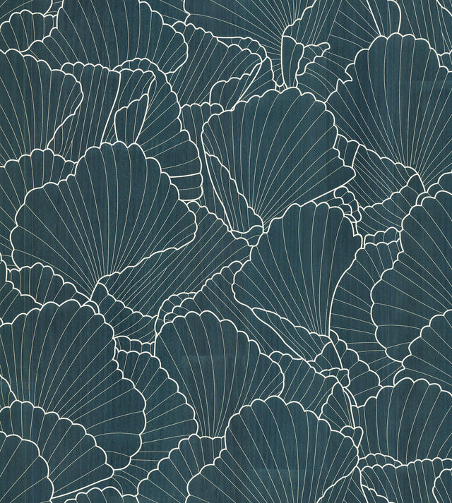Ronald Redding Designs Shell Wood Veneer Navy Metallic Wallpaper