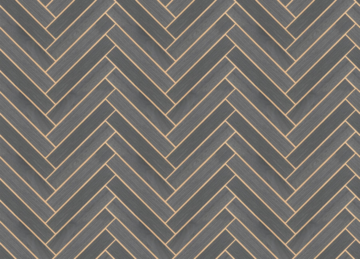 Ronald Redding Designs Herringbone Wood Veneer Graphite Wallpaper