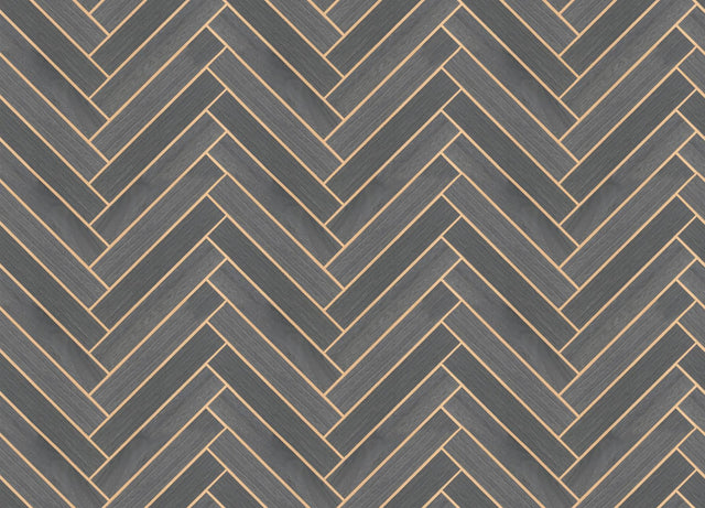 Ronald Redding Designs Herringbone Wood Veneer Graphite Wallpaper