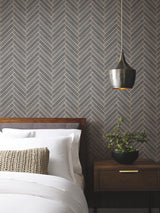 Ronald Redding Designs Herringbone Wood Veneer Graphite Wallpaper