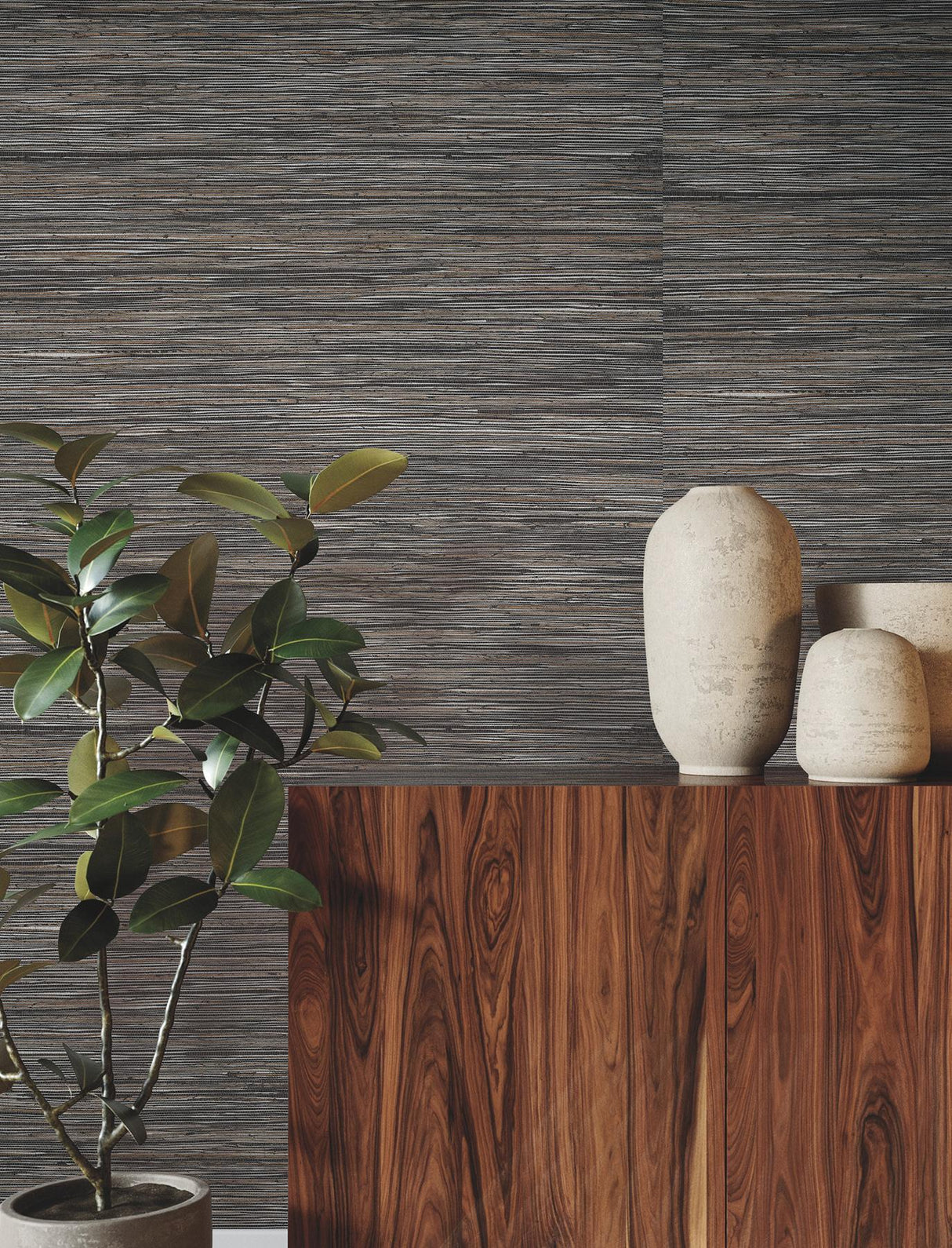 Ronald Redding Designs Shimmering Hemp Black / Silver Wallpaper