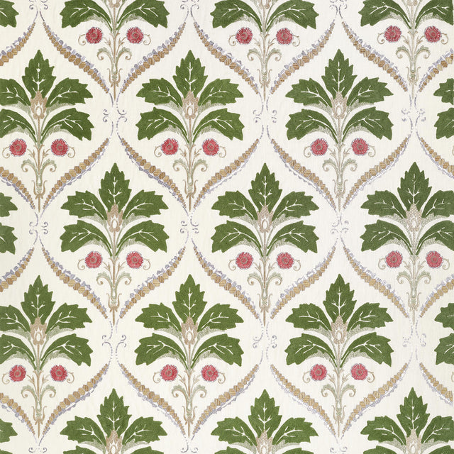 Thibaut Kendall Damask Embroidery Olive Fabric
