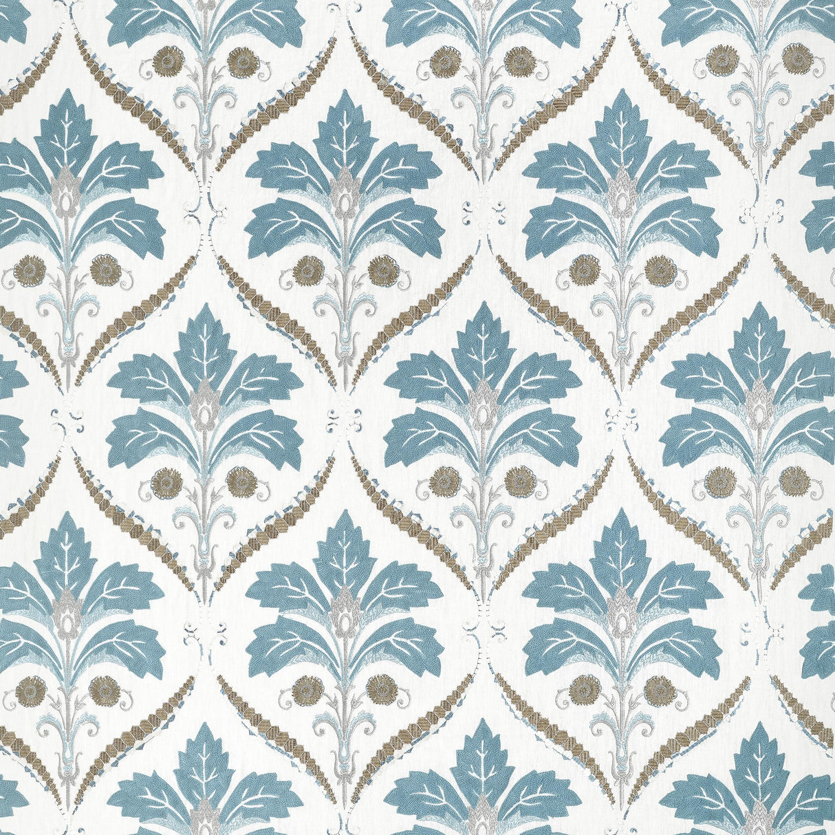 Thibaut Kendall Damask Embroidery Mineral Fabric