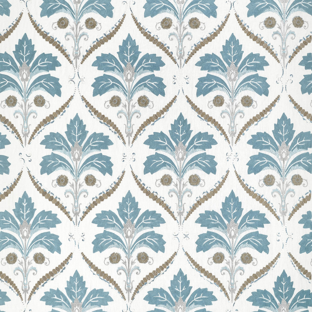 Thibaut Kendall Damask Embroidery Mineral Fabric