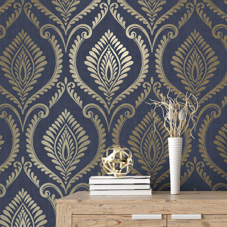 Brewster Home Fashions Fine Decor Medley Estelle Blue Wallpaper