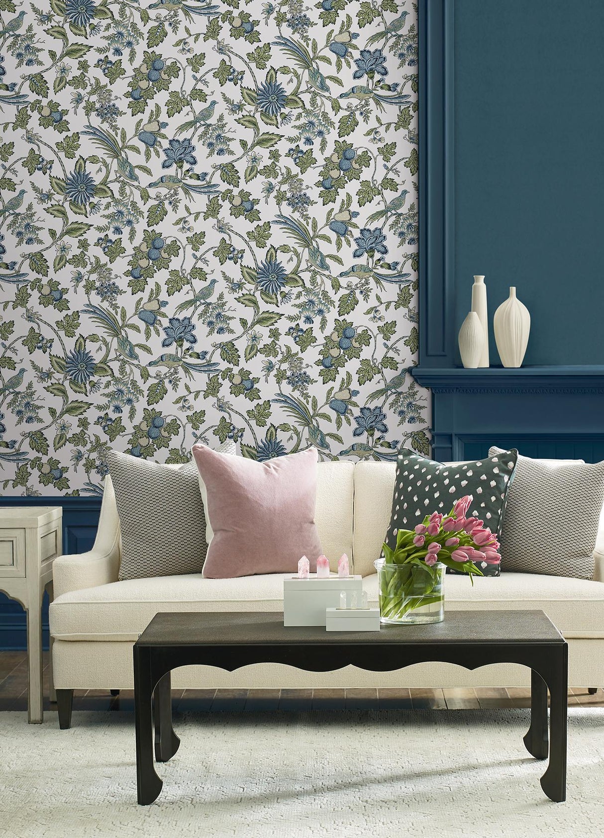 Antonina Vella Parterre Sage & Indigo Wallpaper