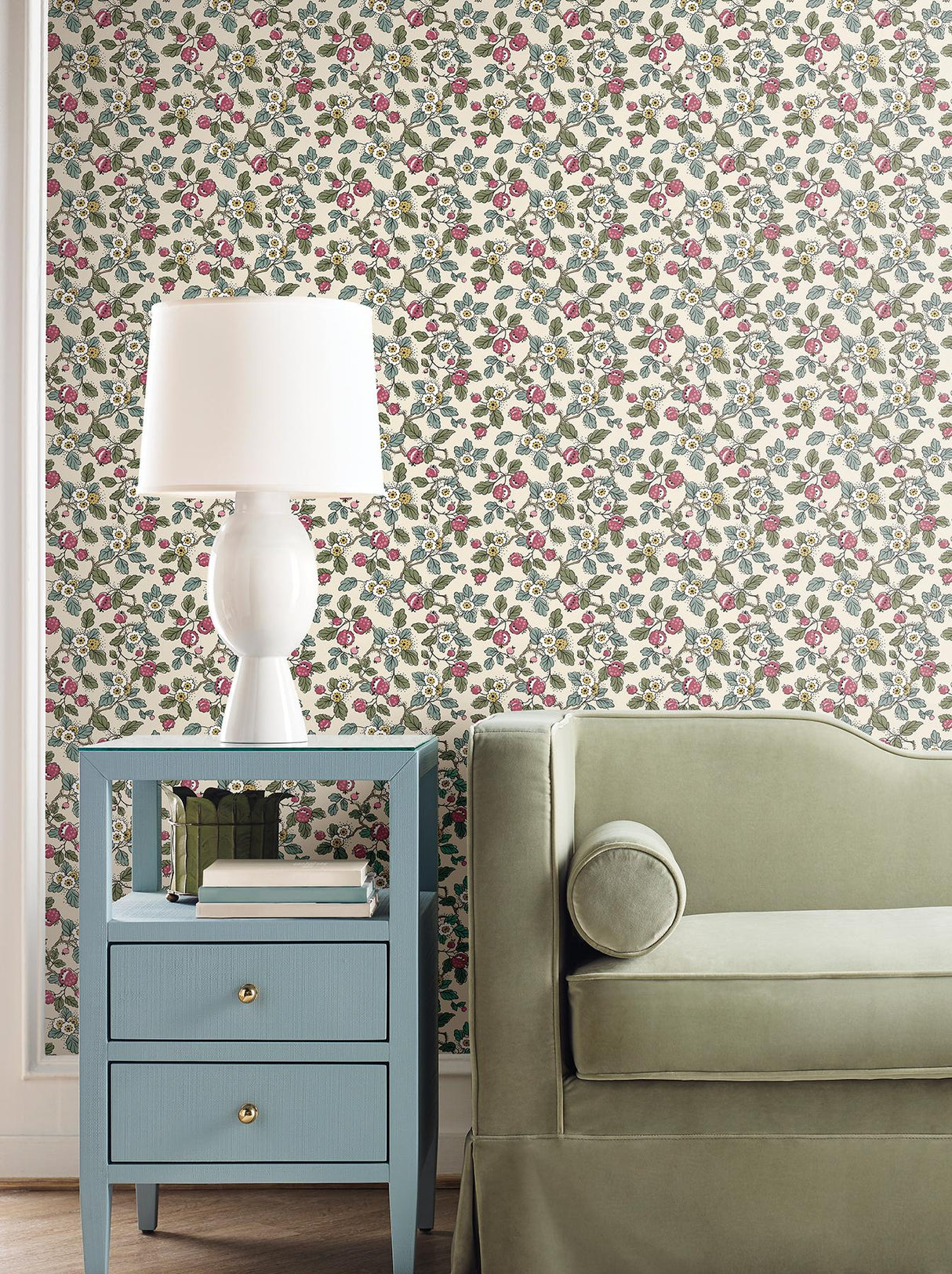 Antonina Vella Framboise Mulberry & Evergreen Wallpaper