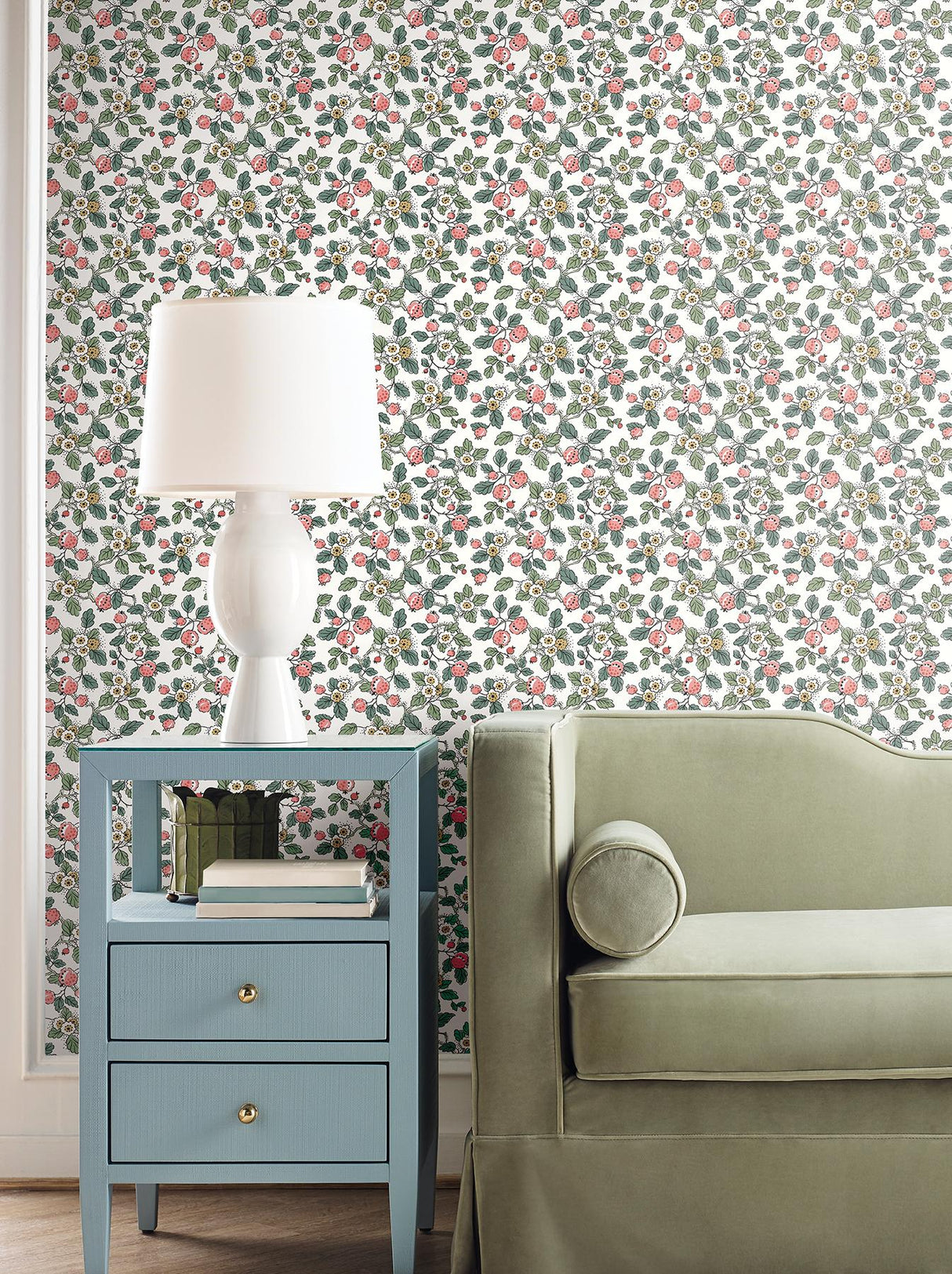 Antonina Vella Framboise Berry & Green Wallpaper