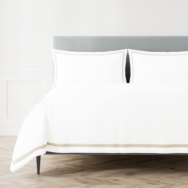 Ann Gish White/Champagne Queen Ready-to-Bed 2.0 Cotton & Trim Duvet