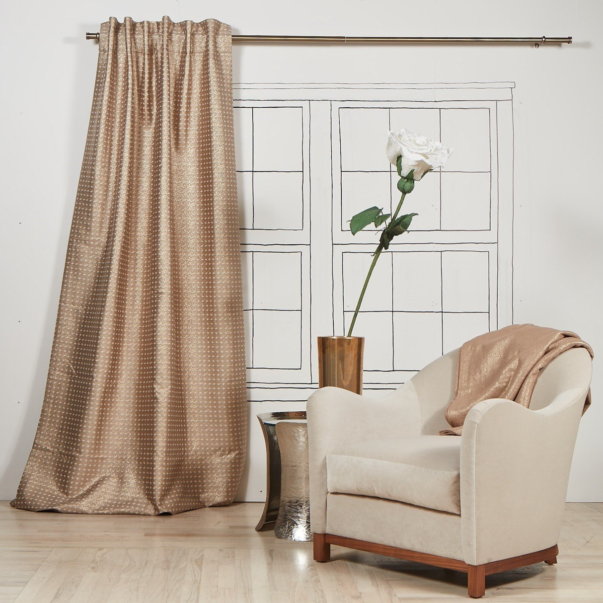 Ann Gish Gold Pumice 50x108 Coin Curtain Panel