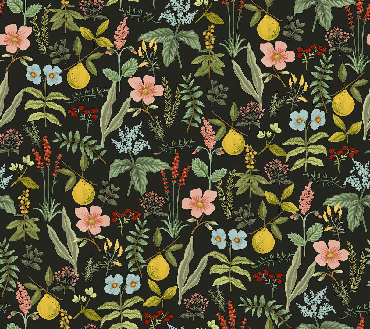 Rifle Paper Co. Herb Garden Black Botanical Premium Peel + Stick Wallpaper