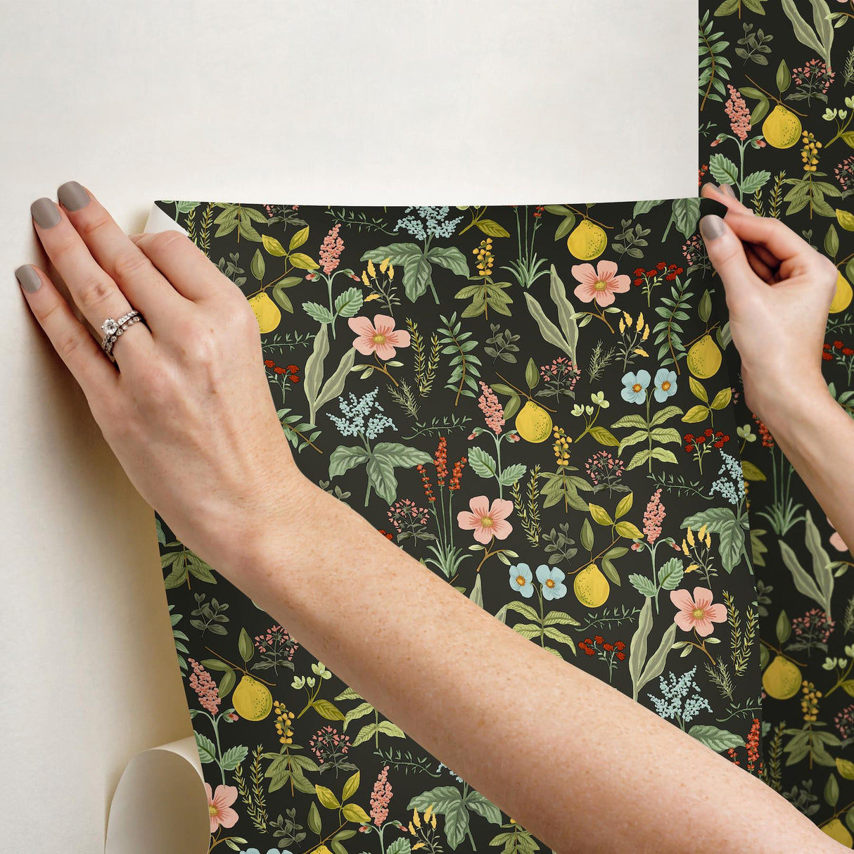 Rifle Paper Co. Herb Garden Black Botanical Premium Peel + Stick Wallpaper