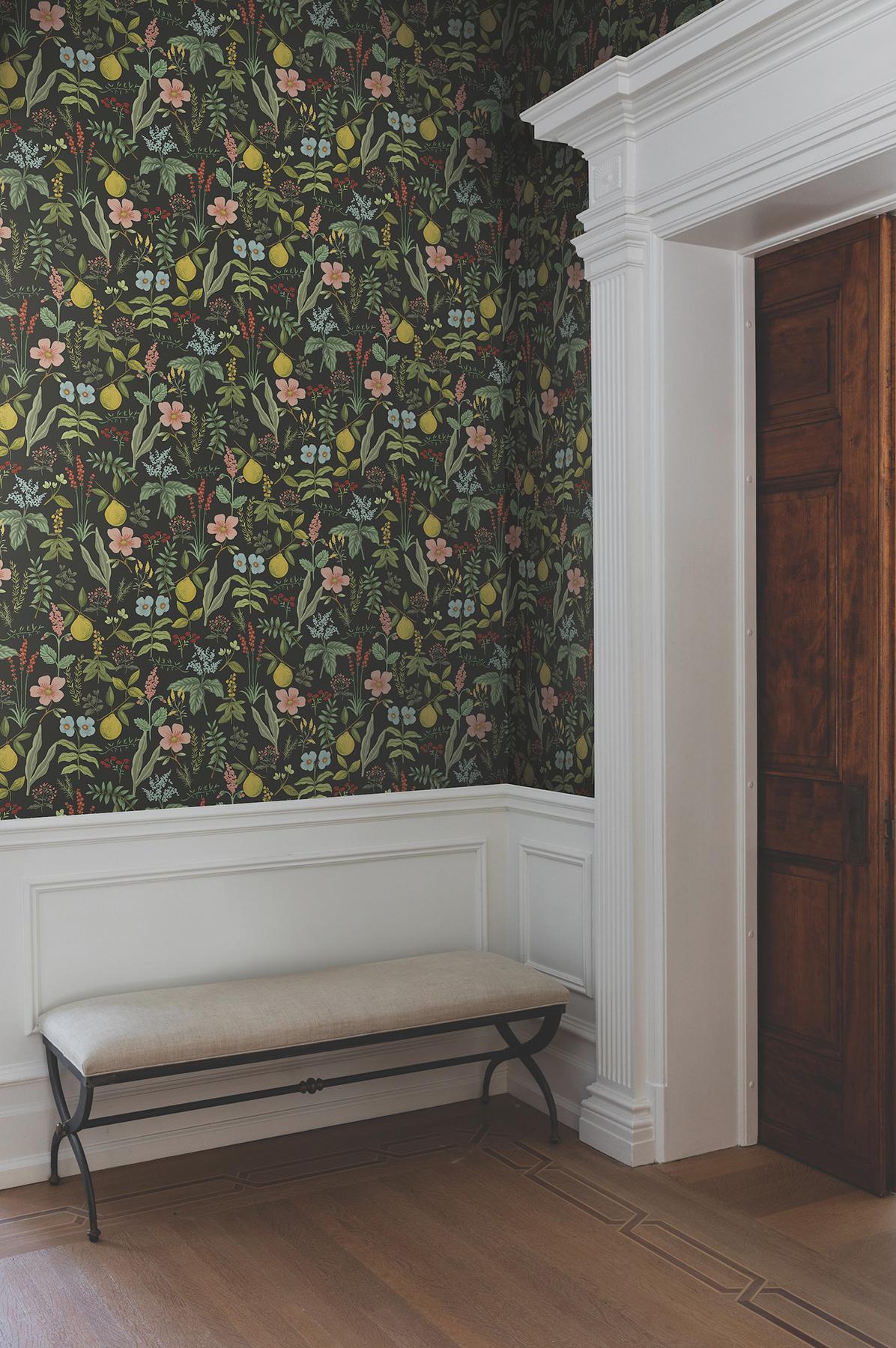 Rifle Paper Co. Herb Garden Black Botanical Premium Peel + Stick Wallpaper