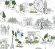 Rifle Paper Co. Travel Sketches Blue Globetrotter Premium Peel + Stick Wallpaper