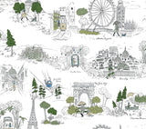 Rifle Paper Co. Travel Sketches Blue Globetrotter Premium Peel + Stick Wallpaper