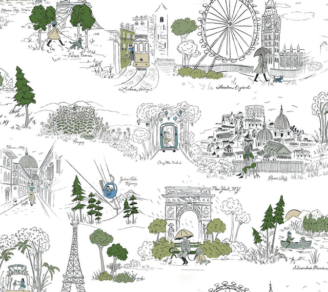 Rifle Paper Co. Travel Sketches Blue Globetrotter Premium Peel + Stick Wallpaper