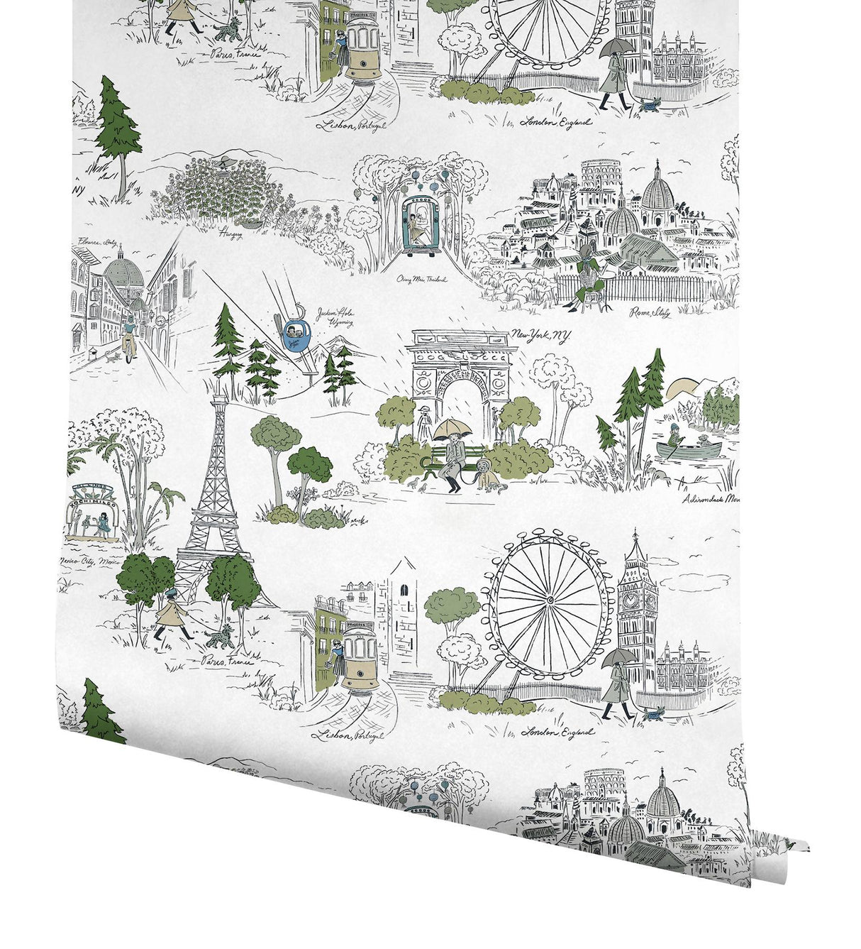 Rifle Paper Co. Travel Sketches Blue Globetrotter Premium Peel + Stick Wallpaper