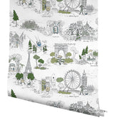 Rifle Paper Co. Travel Sketches Blue Globetrotter Premium Peel + Stick Wallpaper