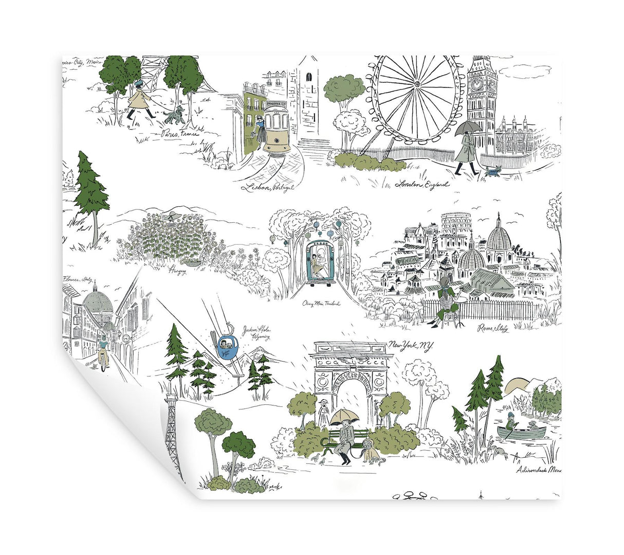 Rifle Paper Co. Travel Sketches Blue Globetrotter Premium Peel + Stick Wallpaper