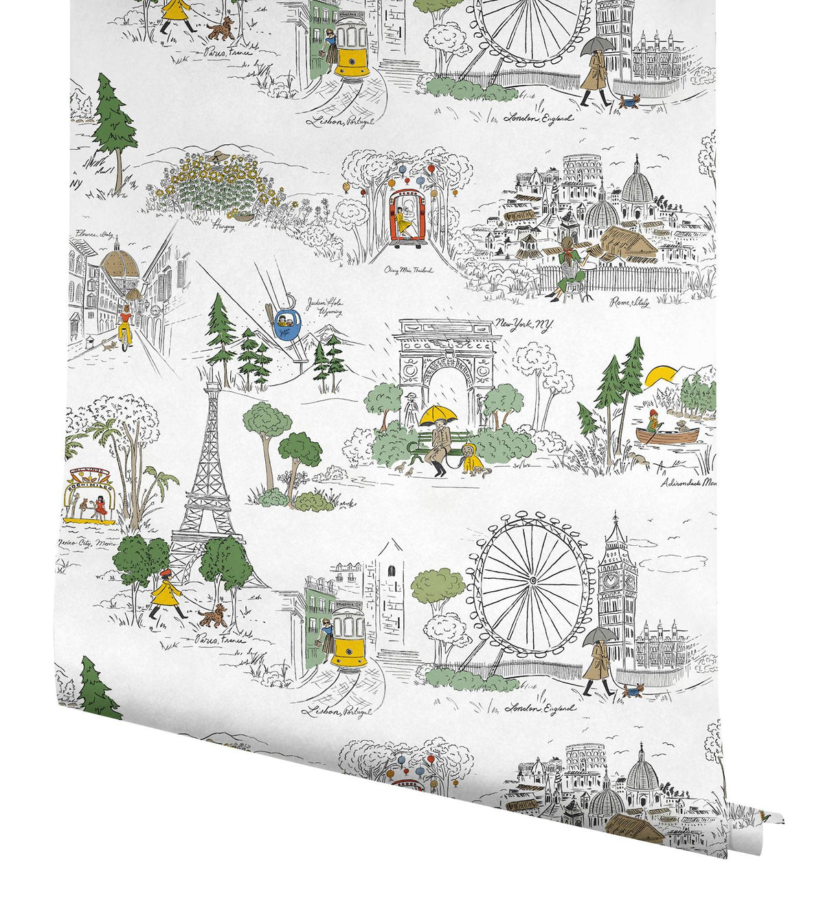 Rifle Paper Co. Travel Sketches Yellow Globetrotter Premium Peel + Stick Wallpaper
